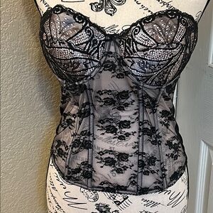 Milani Black Lace Bustier Corset with Intricate Lace Satin Lined cups, boning